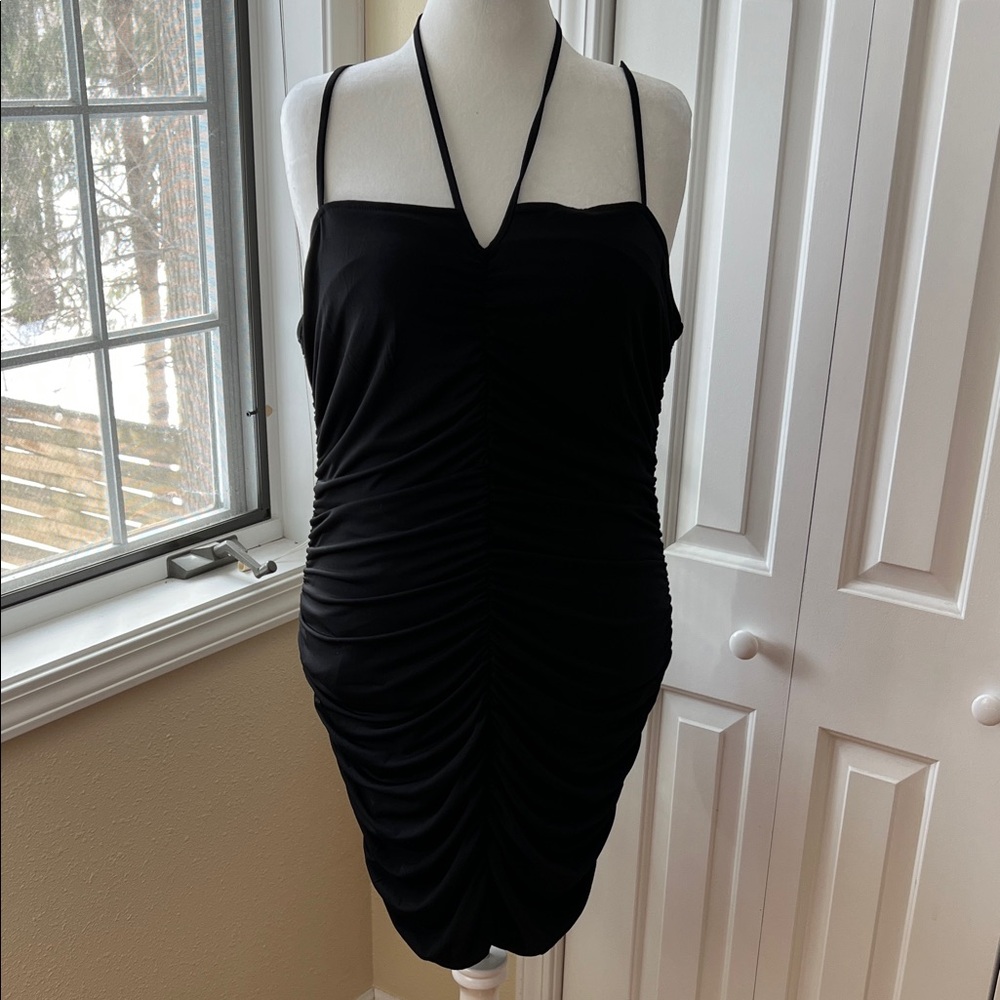 Forever 21 Black Ruched Halter-Style Bodycon Mini Dress